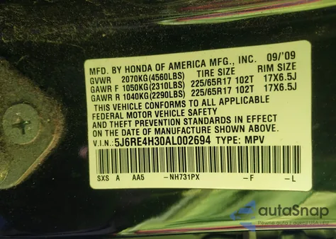2010 Honda Cr-V Lx z USA, uszkodzony, nr VIN 5J6RE4H30AL002694